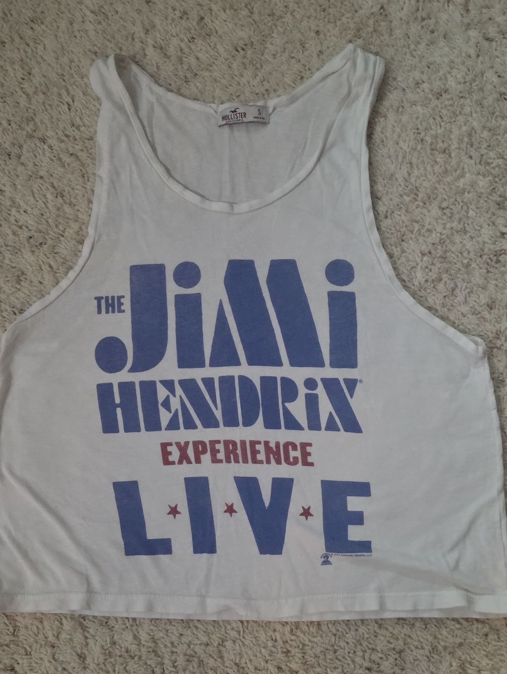 Hollister White Crop Tank with Blue and Red Jimi Hendrix Graphic